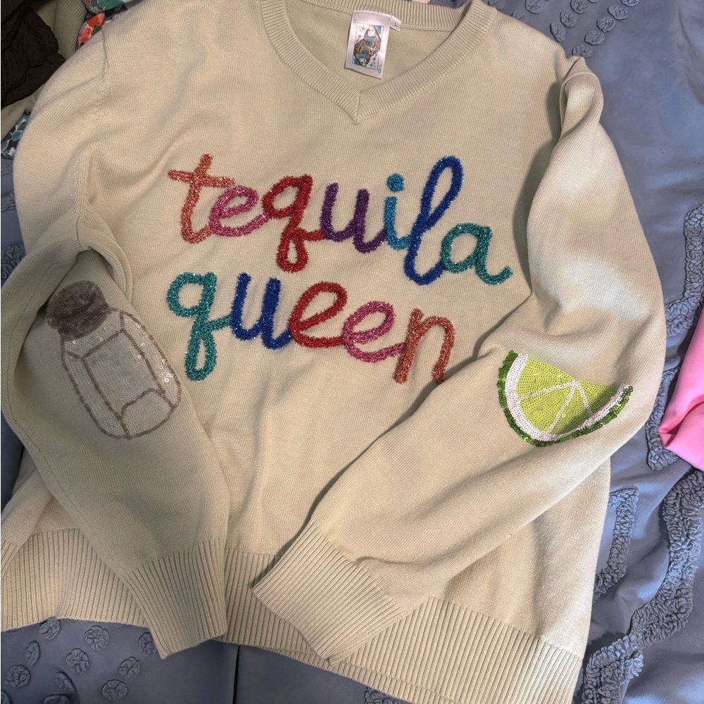 QUEEN OF SPARKLES Colorful Tequila Queen Sweater